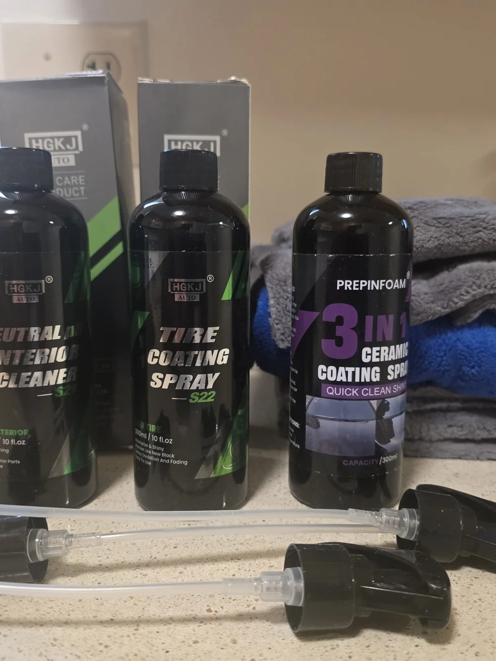 3-in-1 Ceramic Coating Spray & Tire/Interior Care Kit - Black